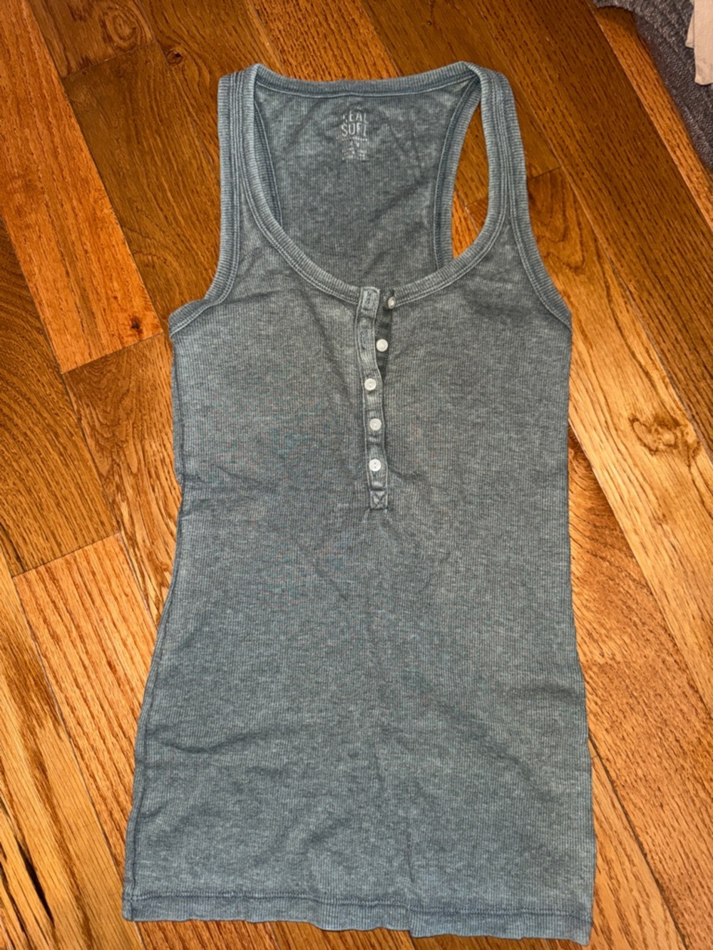 aerie Gray Ribbed Henley Tank with Button Placket